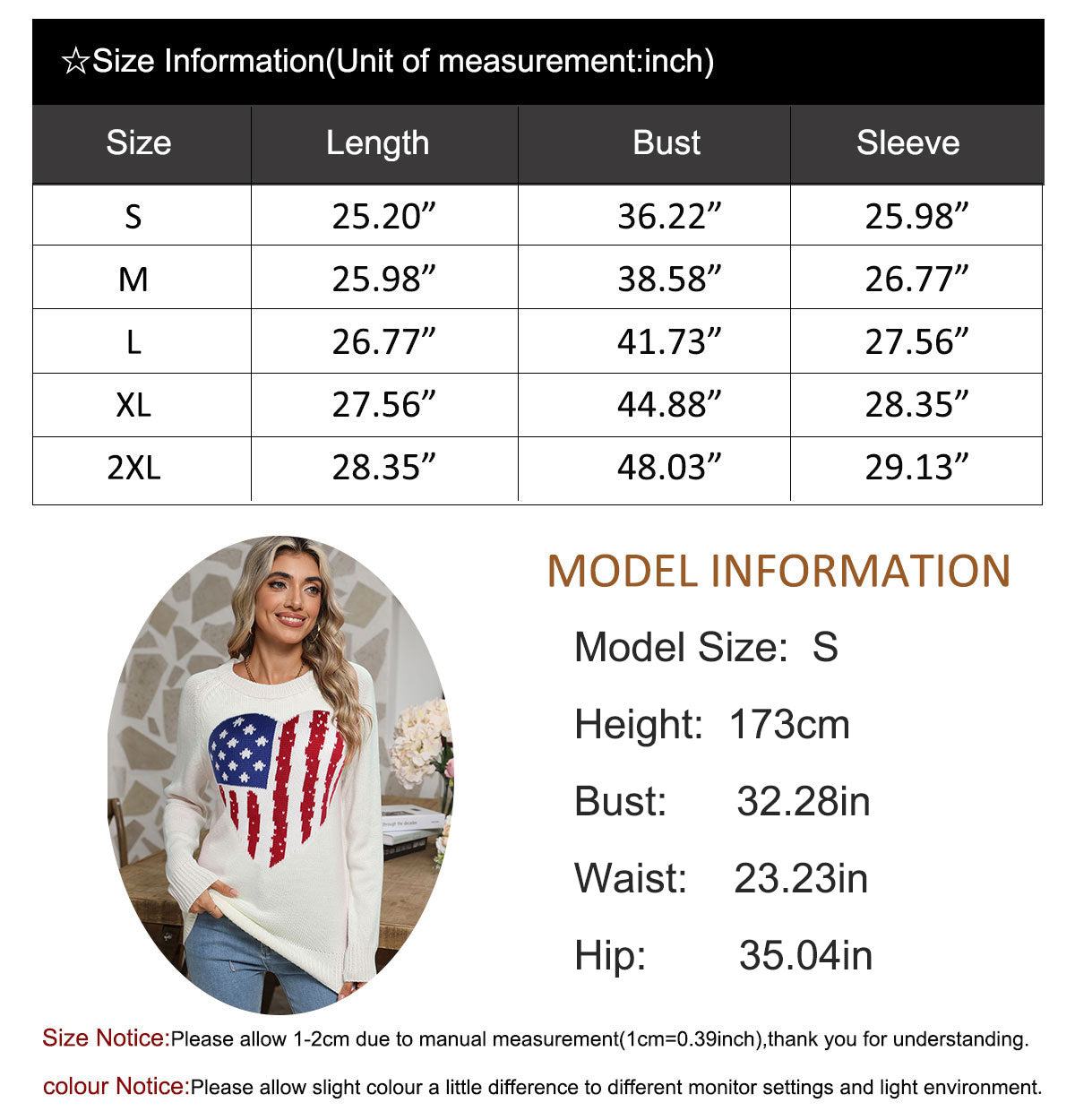 American Flag Love Loose Long Sleeve Round Neck Sweater