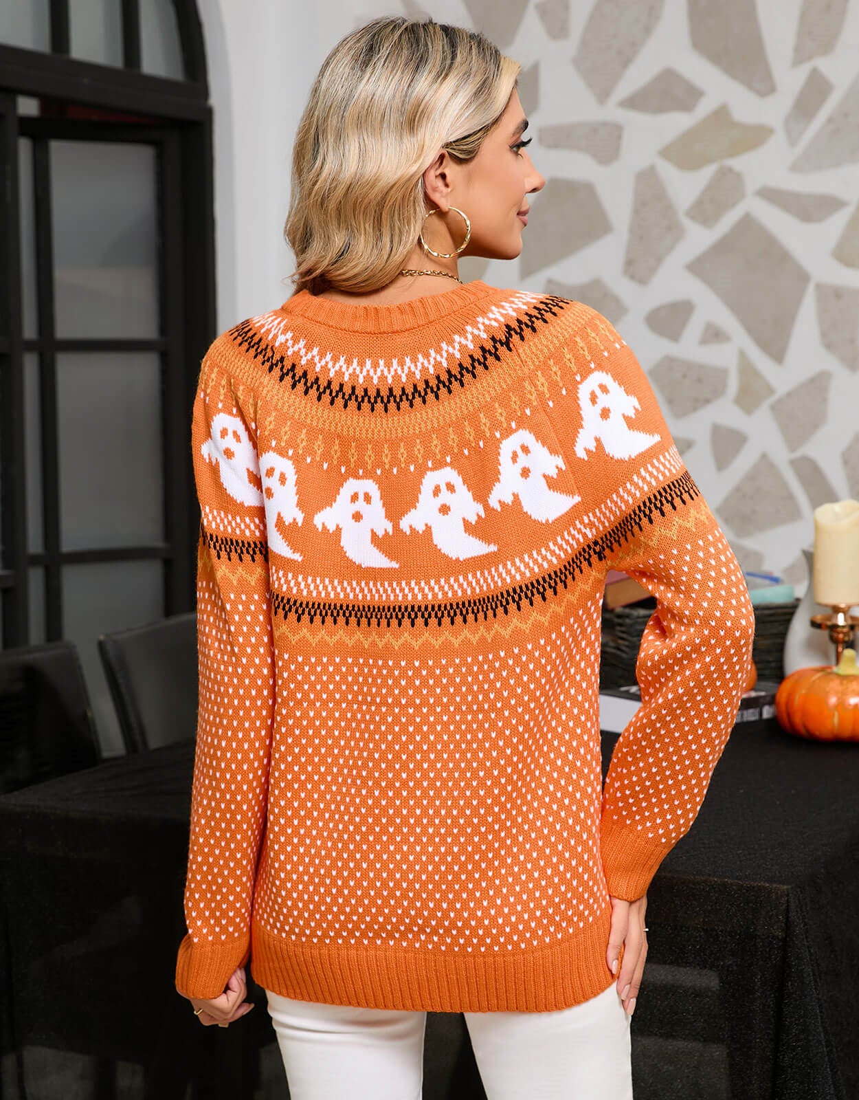 Halloween Horror Ghost Print Sweater