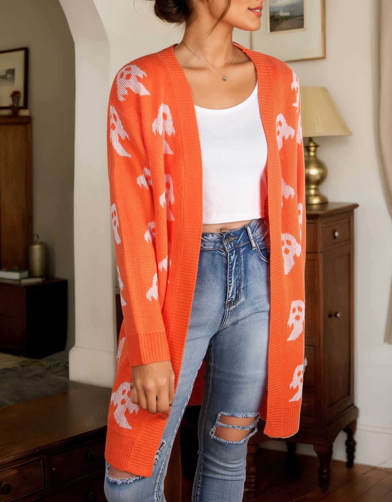 Halloween Long Sleeve Cardigan Ghost Sweater