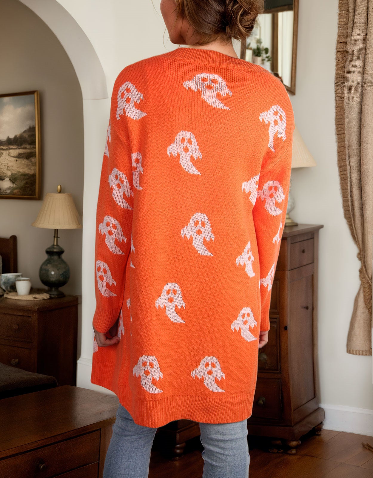 Halloween Long Sleeve Cardigan Ghost Sweater
