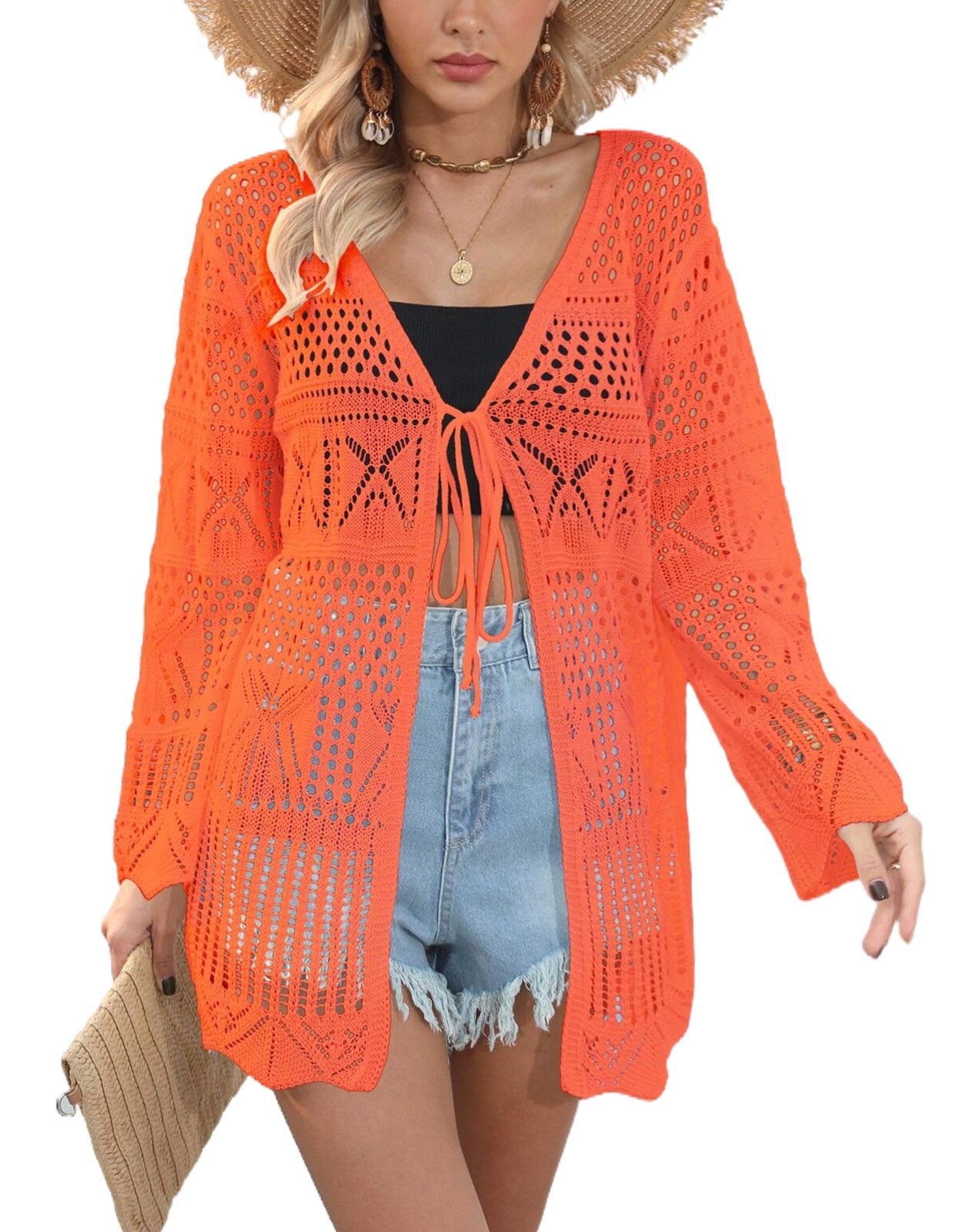 Women's Hollow Knot Mini Cardigan Cover-up