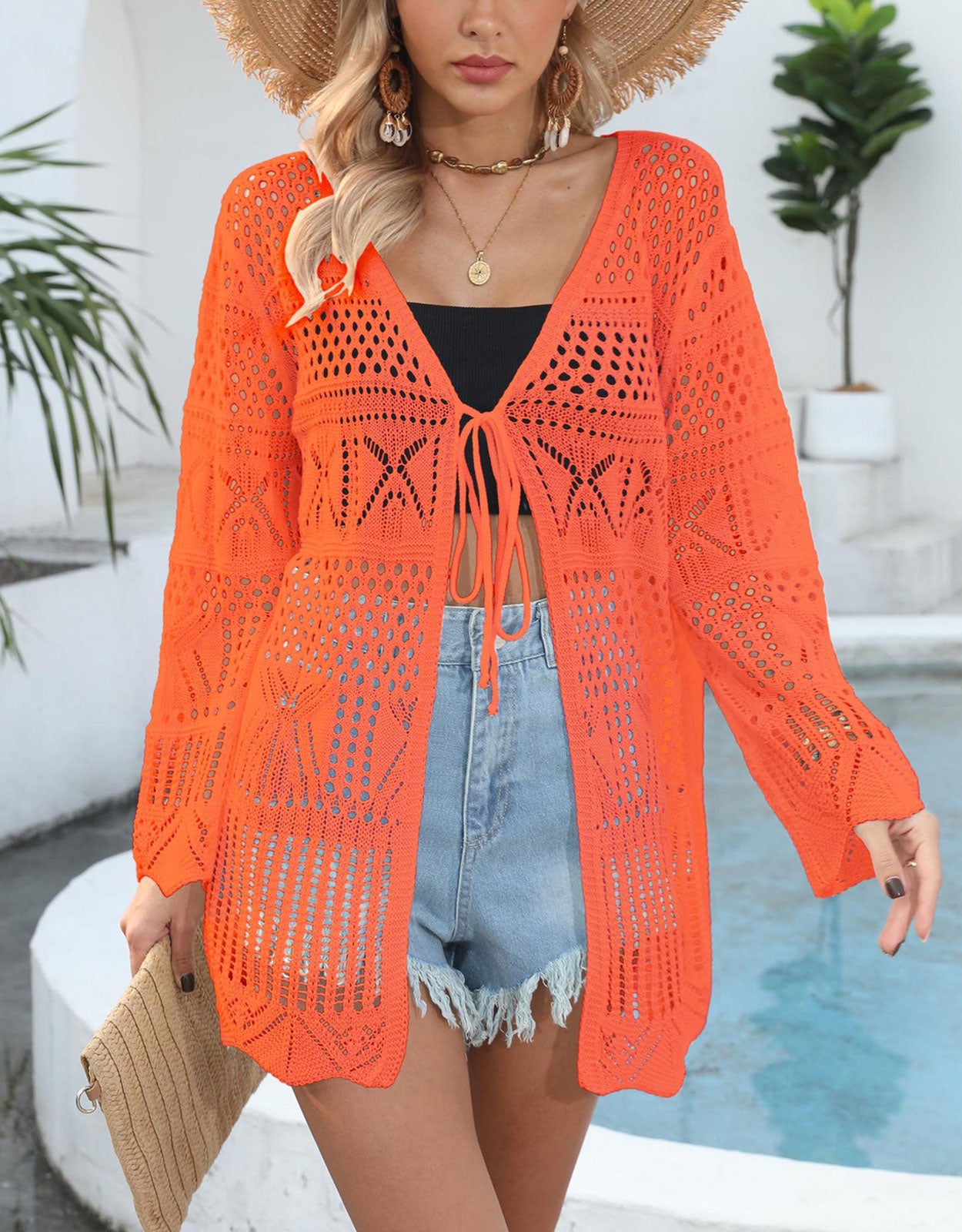 Women's Hollow Knot Mini Cardigan Cover-up