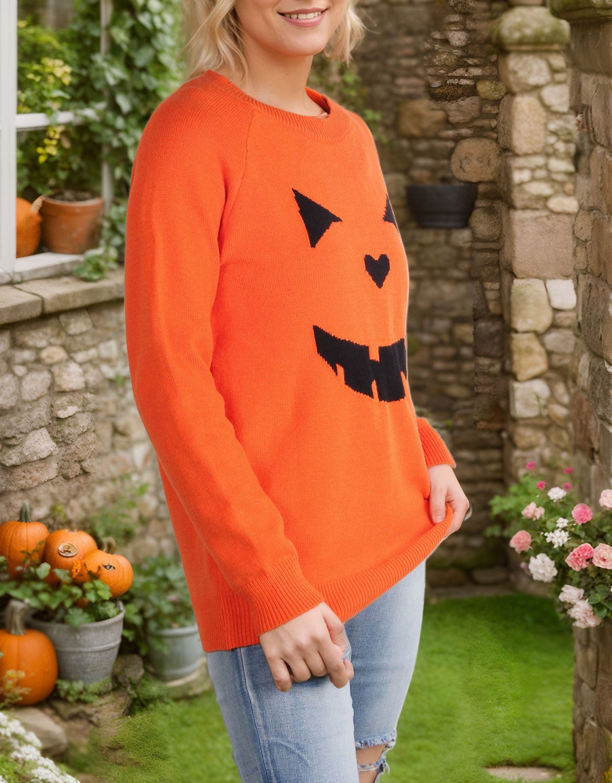 Halloween Round Neck Long Sleeve Evil Smiley Face Sweater