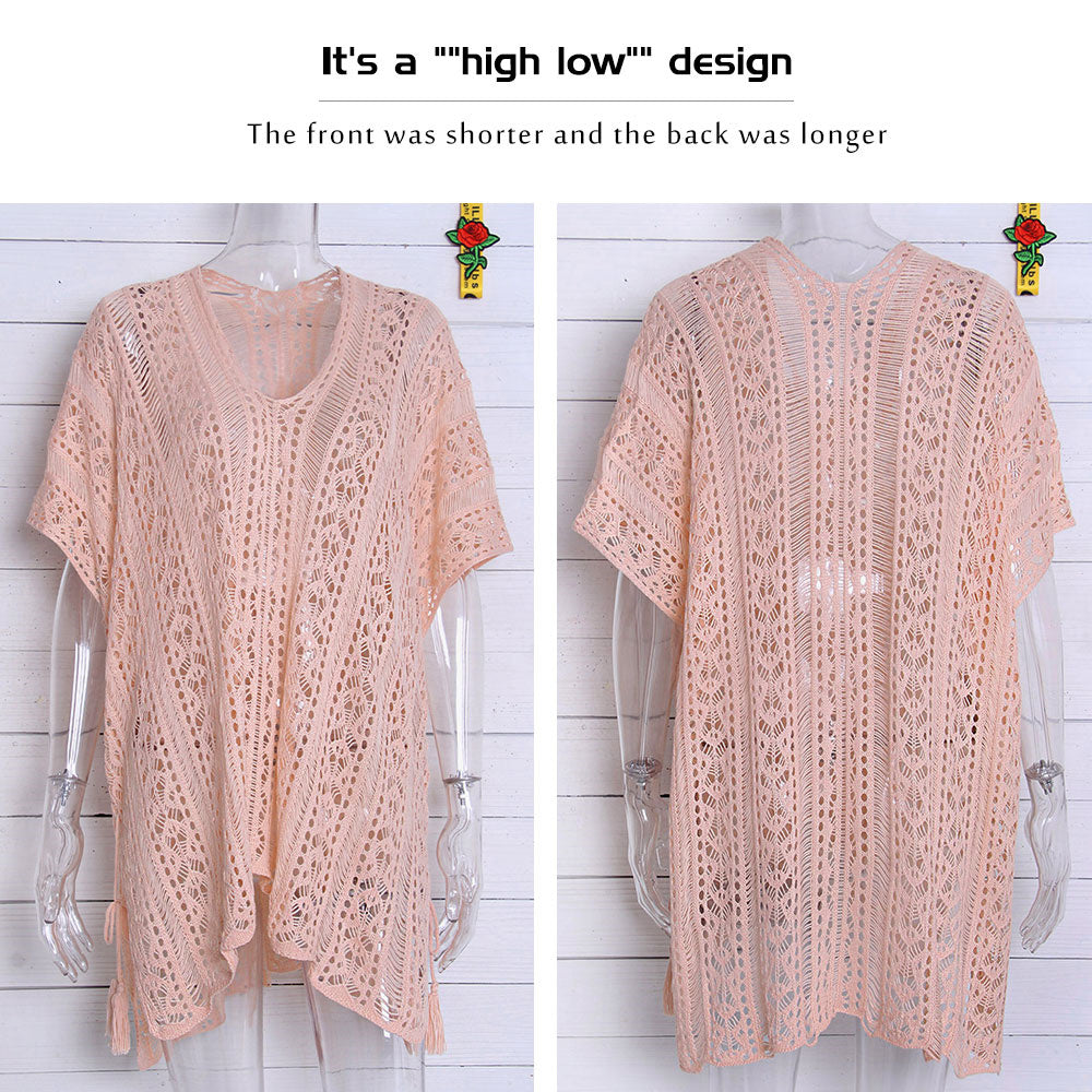 Women's Fringed Open Knit Beach Cover-up