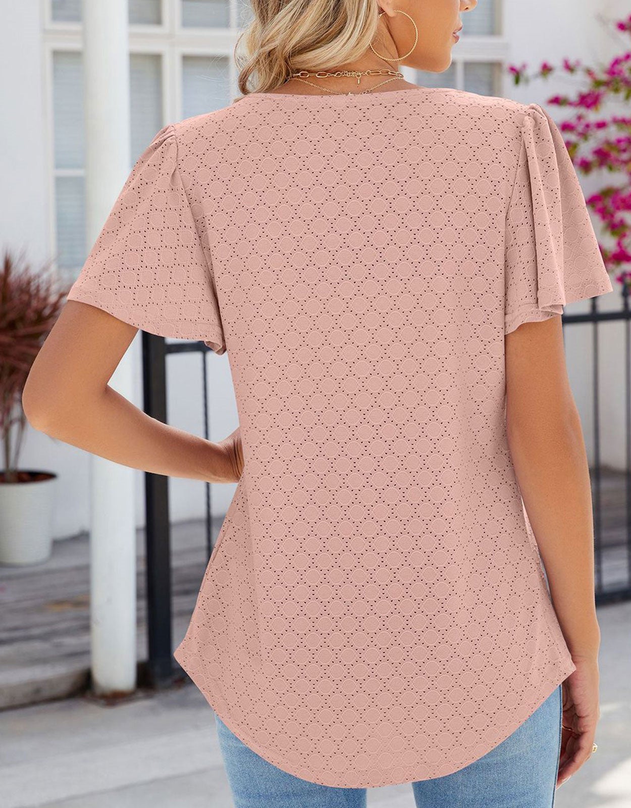 Summer Short-Length Ruffle Sleeve Round Neck Top