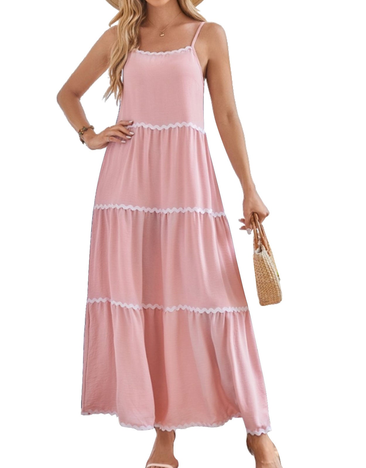 Sleeveless Spaghetti Strap Lace Layered Pocket Dress