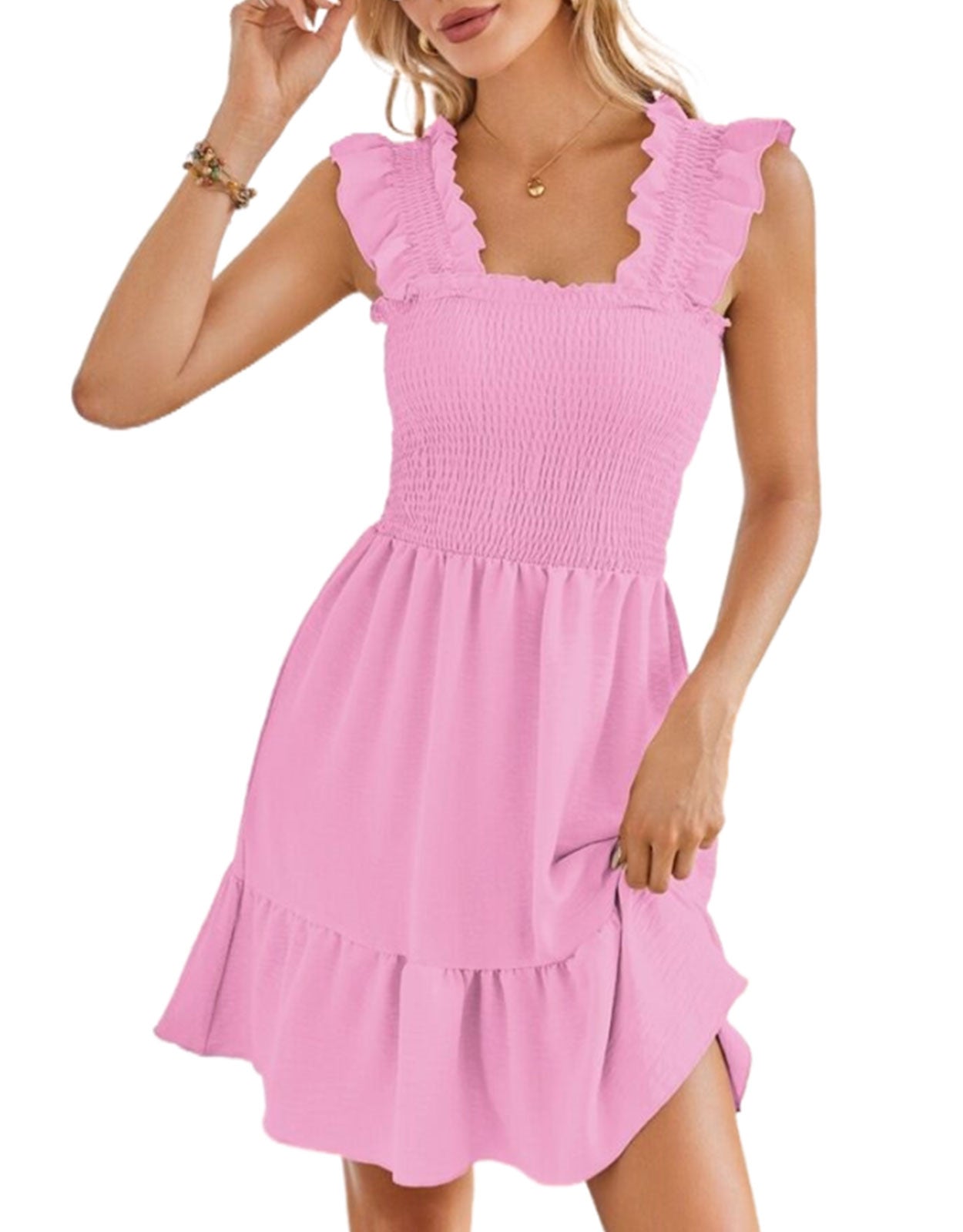 Summer Pleated Ruffle Sleeveless Backless Mini Dress