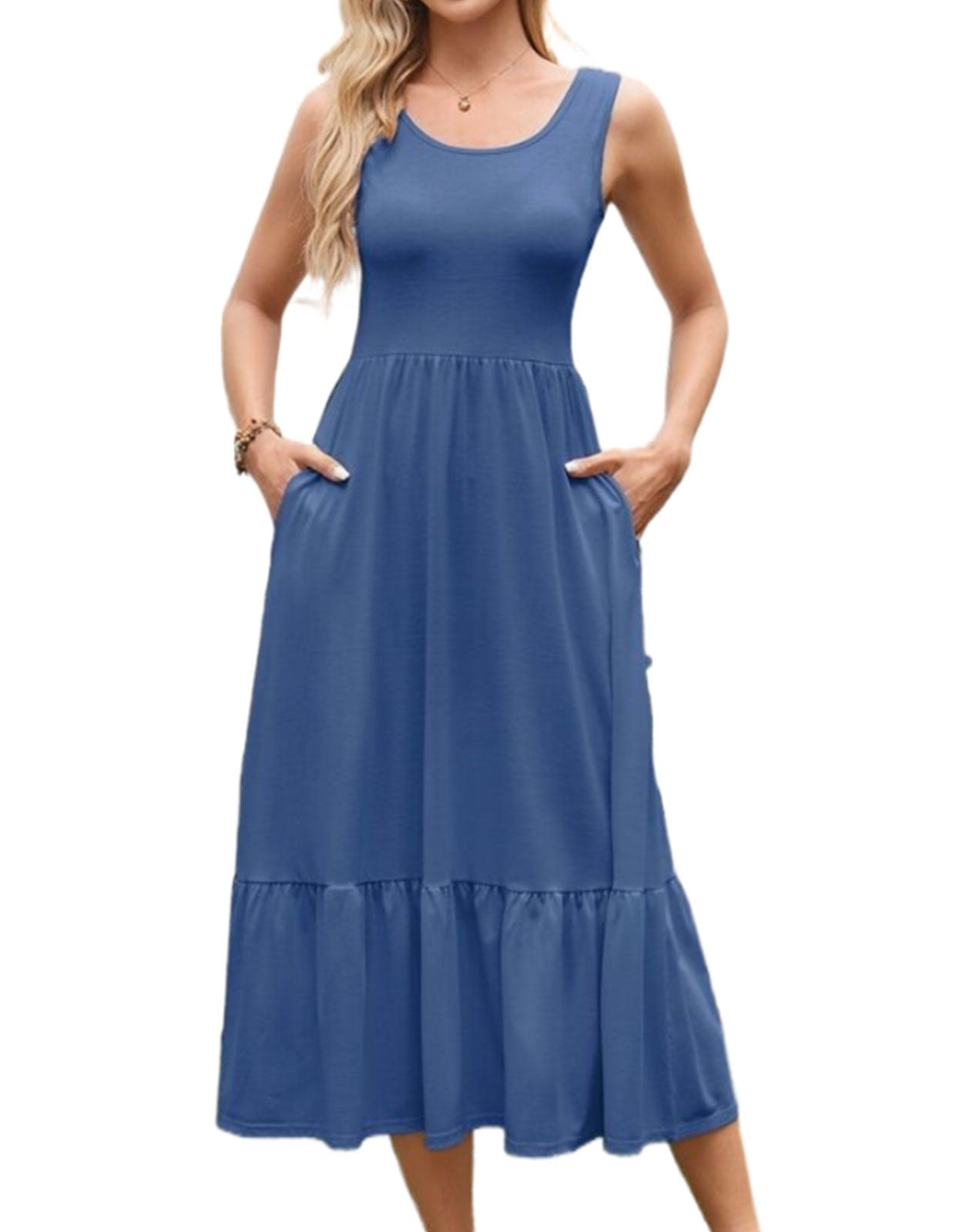 Summer suspender pleated long dress