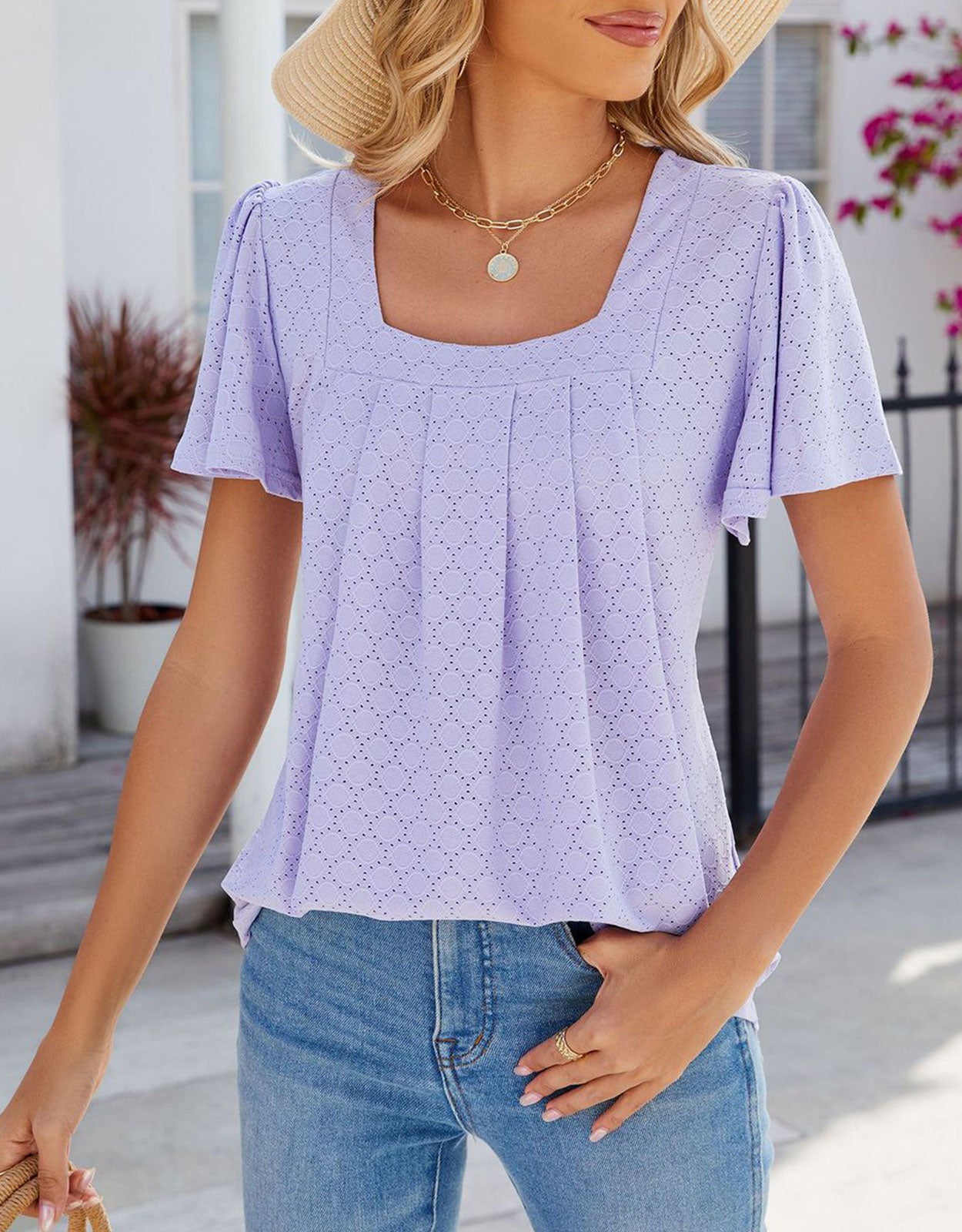 Summer Short-Length Ruffle Sleeve Round Neck Top