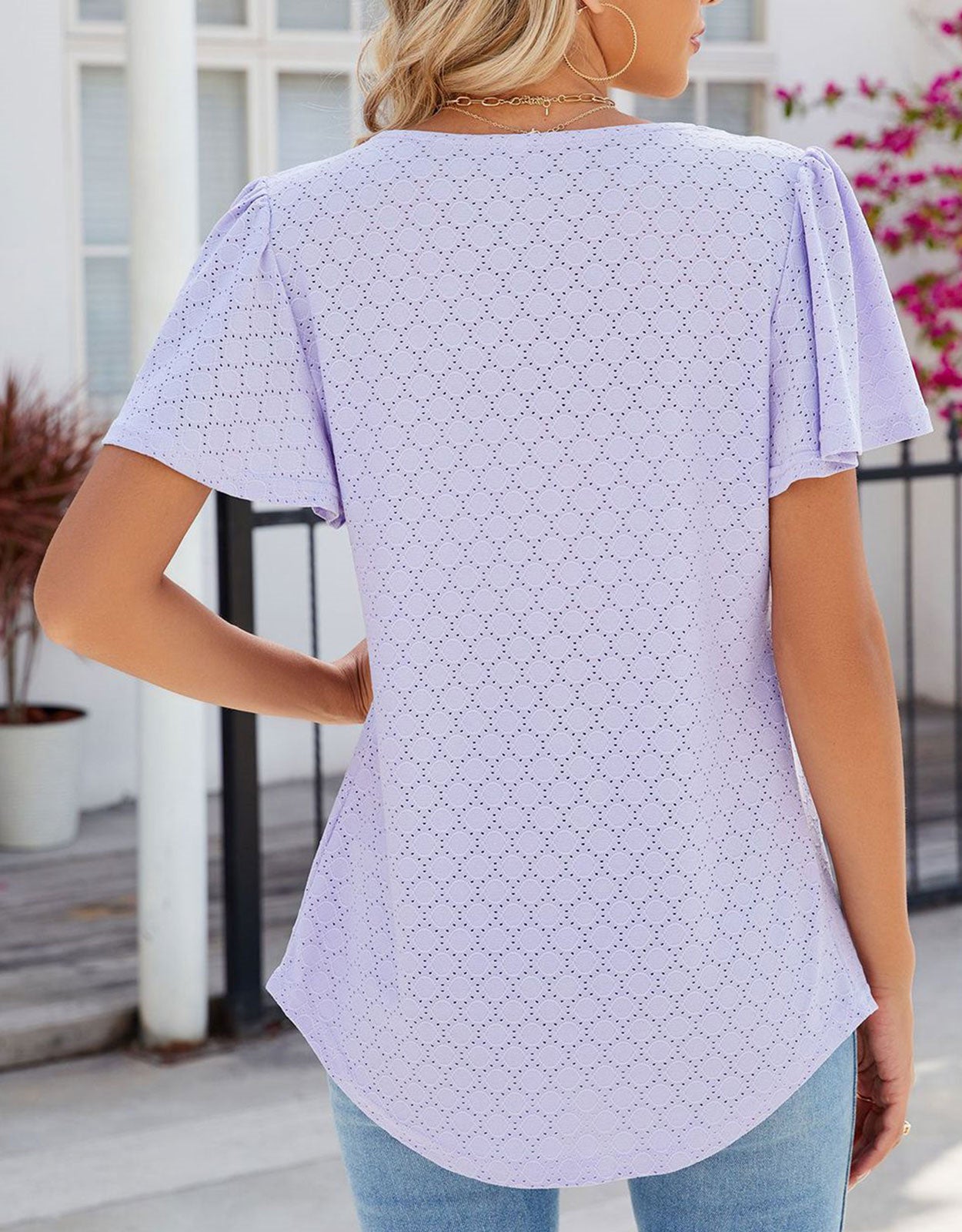 Summer Short-Length Ruffle Sleeve Round Neck Top