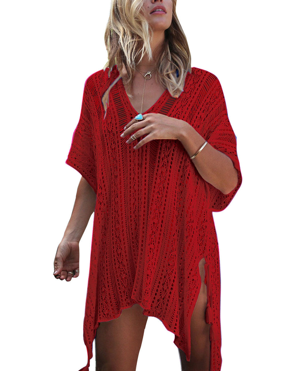 Women's Fringed Open Knit Beach Cover-up