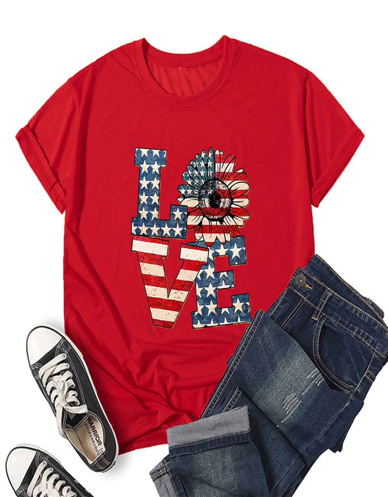 Summer Love Sunflower Flag Print T-shirt