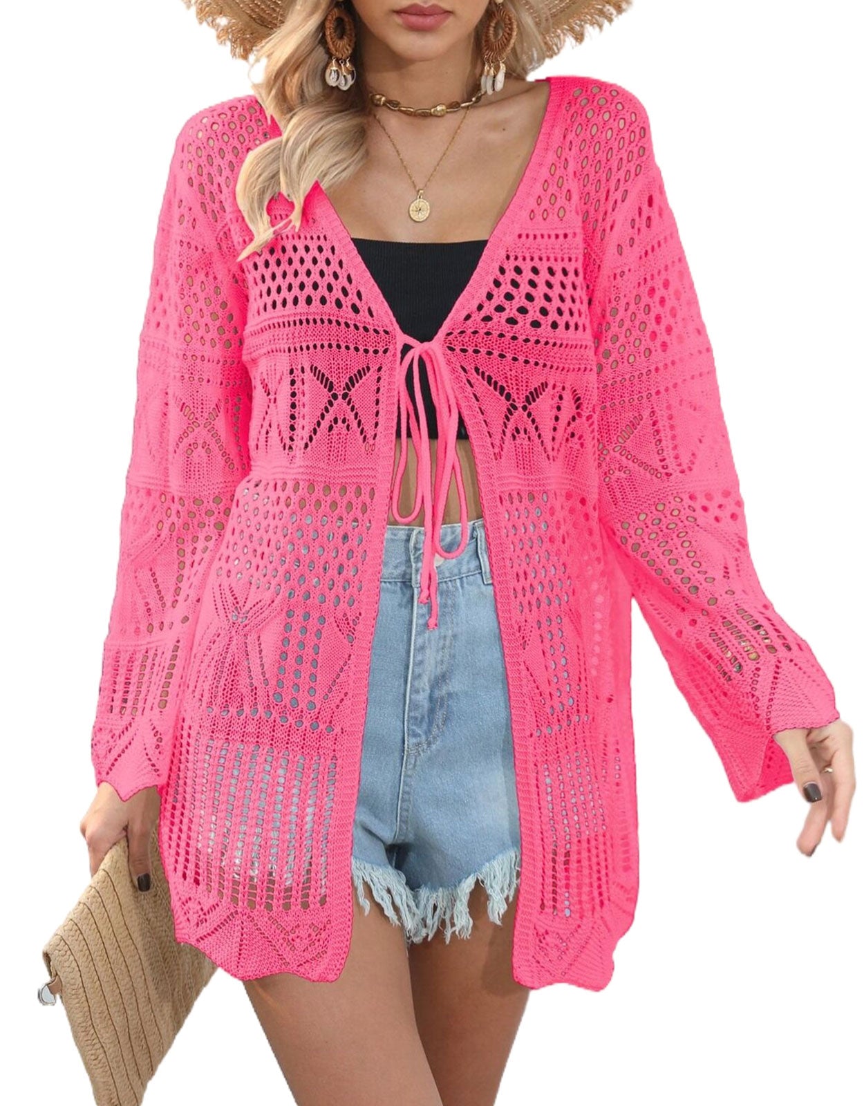 Women's Hollow Knot Mini Cardigan Cover-up