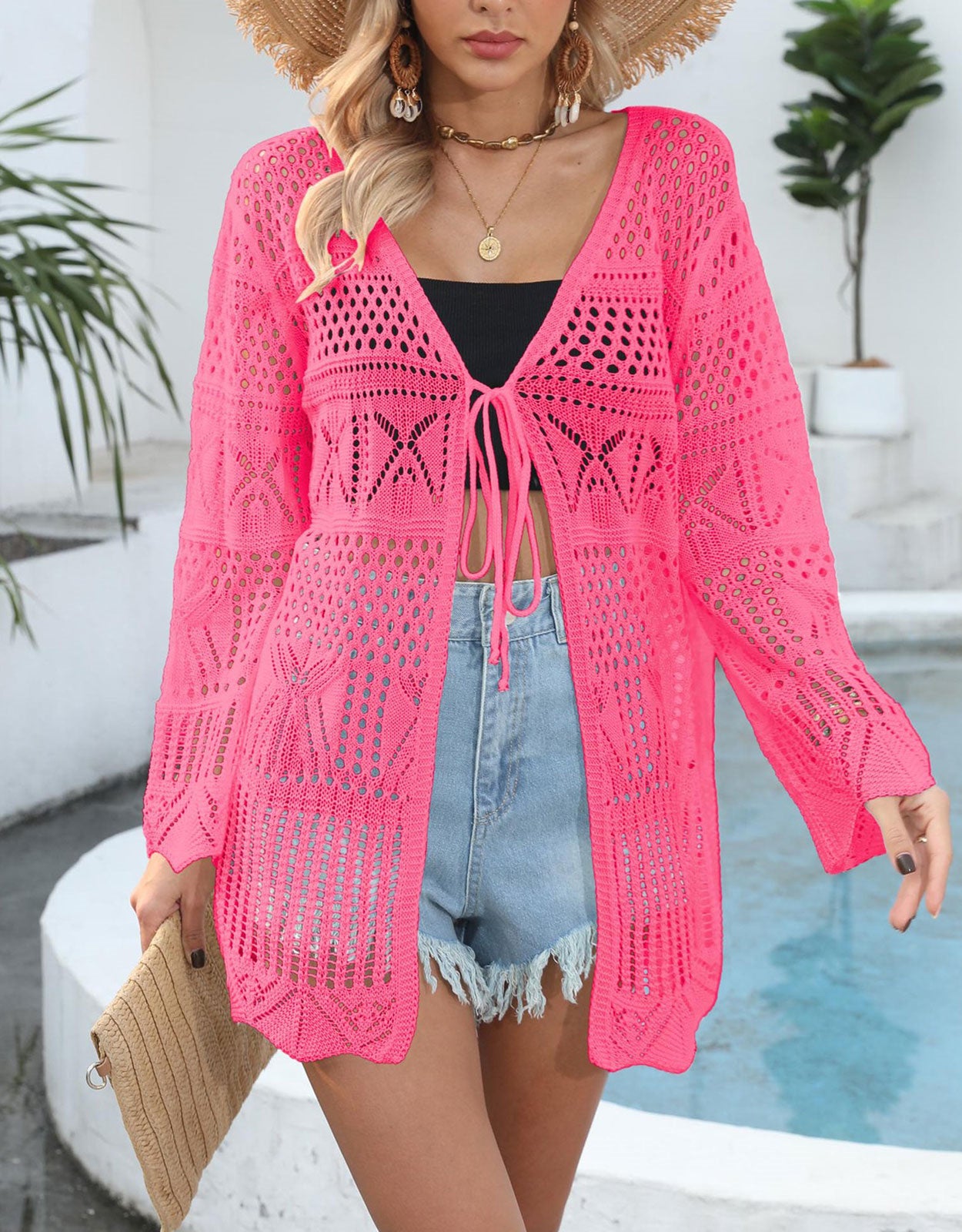 Women's Hollow Knot Mini Cardigan Cover-up