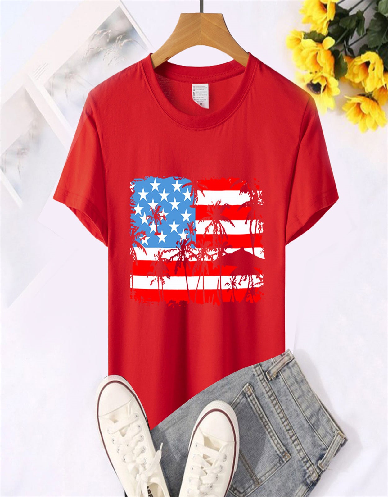 Women's American Patriotic Flag Stripes Stars T-shirt