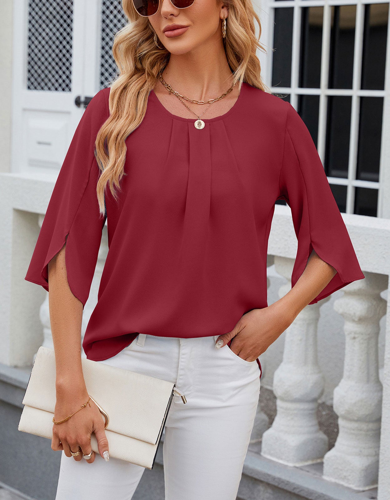 Summer Half-Length Ruffle Sleeve Round Neck Top