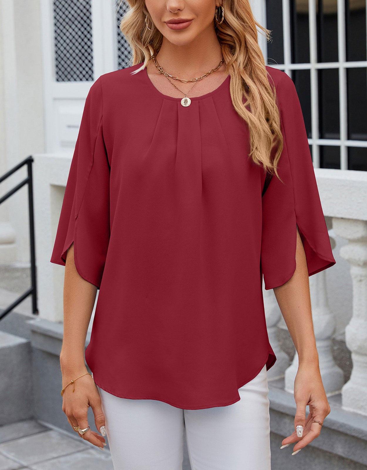 Summer Half-Length Ruffle Sleeve Round Neck Top