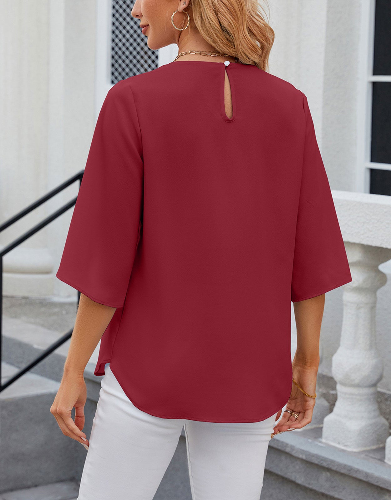 Summer Half-Length Ruffle Sleeve Round Neck Top