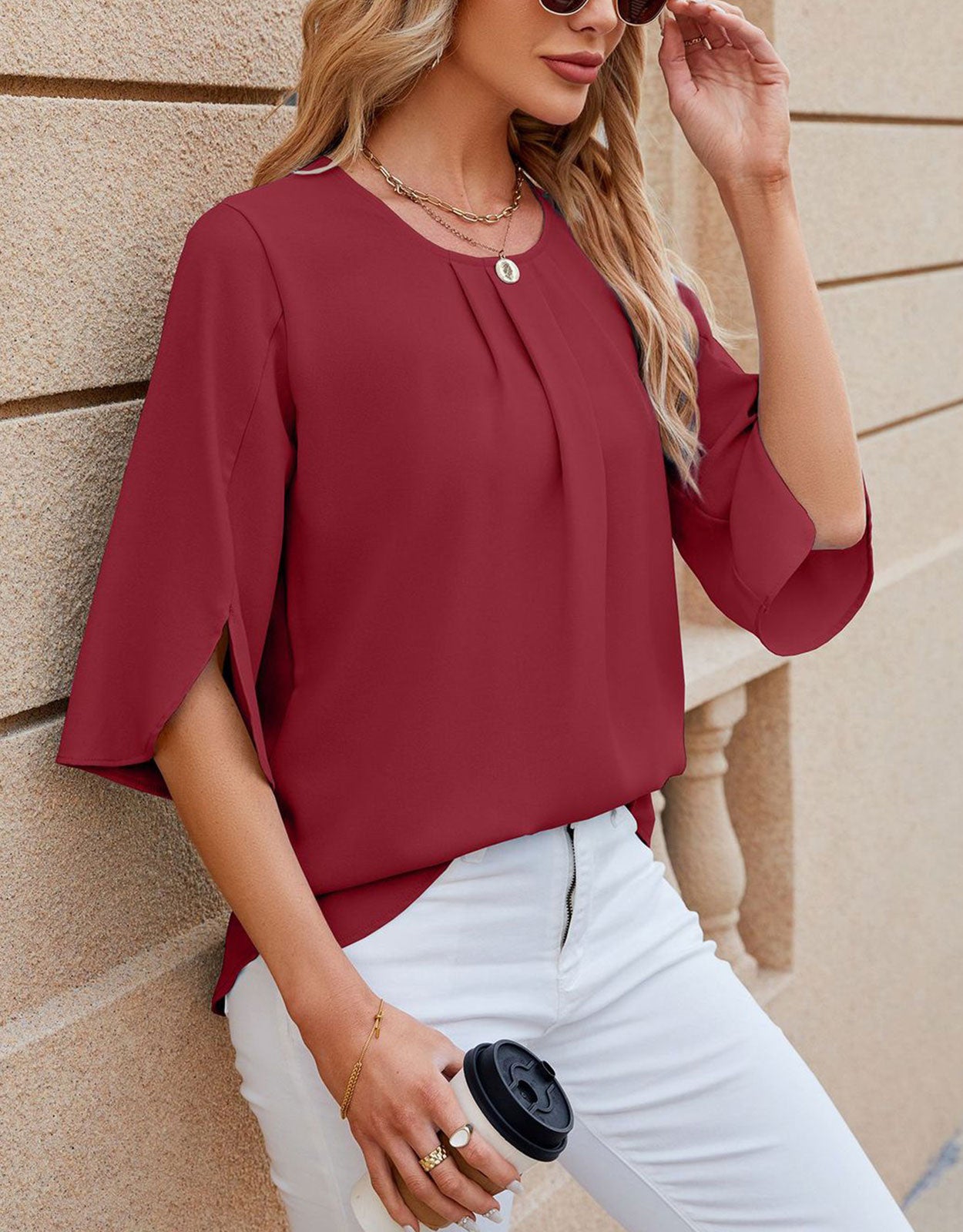 Summer Half-Length Ruffle Sleeve Round Neck Top