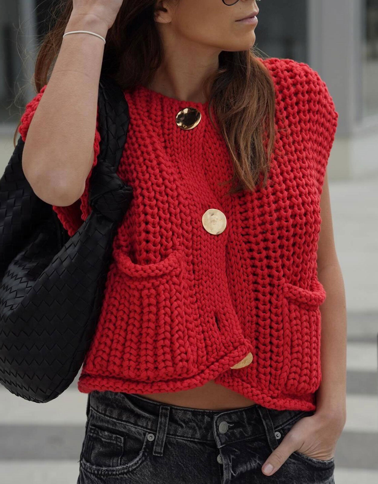 Fashion Sleeveless Cropped Button Cardigan Sweater Vest