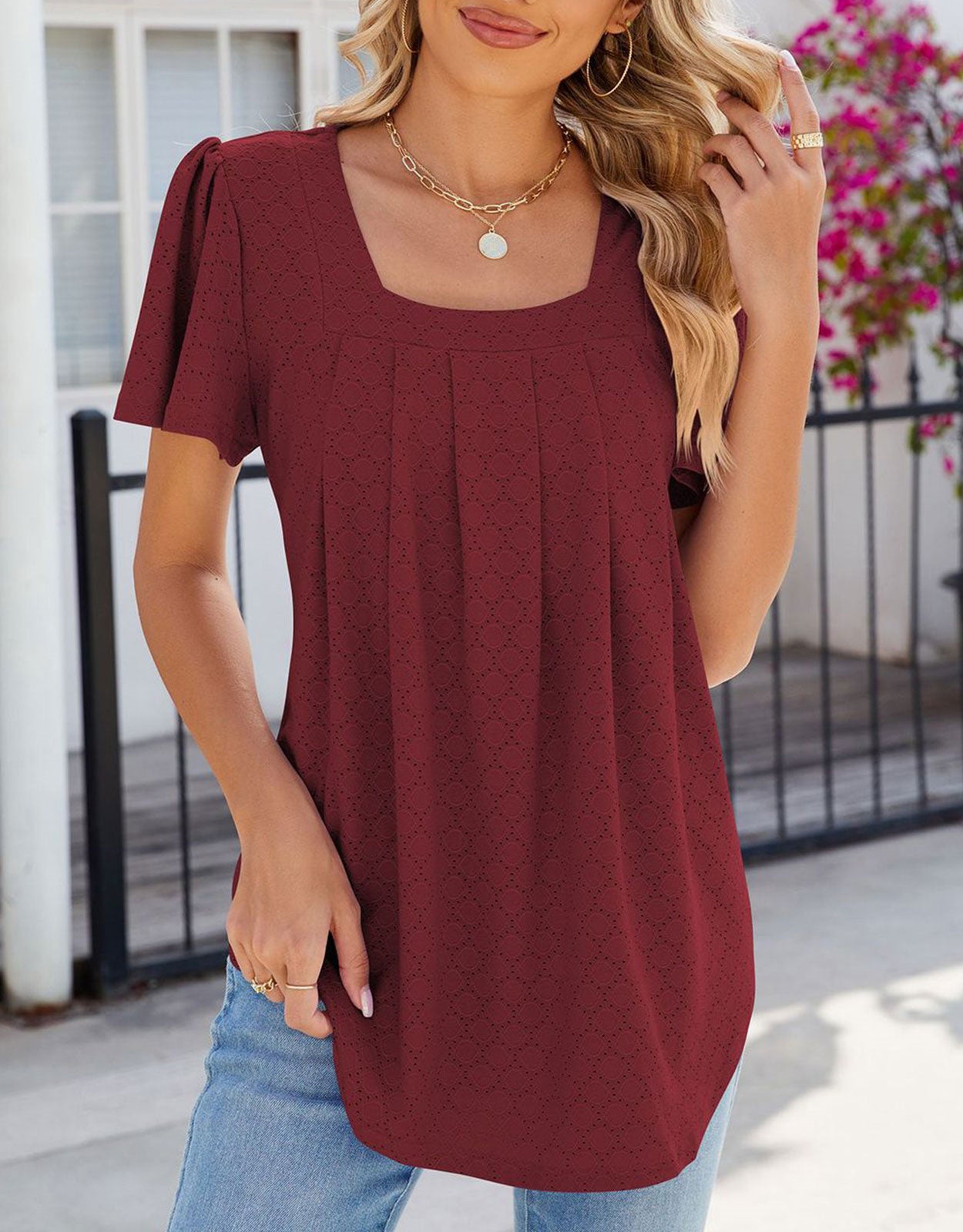 Summer Short-Length Ruffle Sleeve Round Neck Top