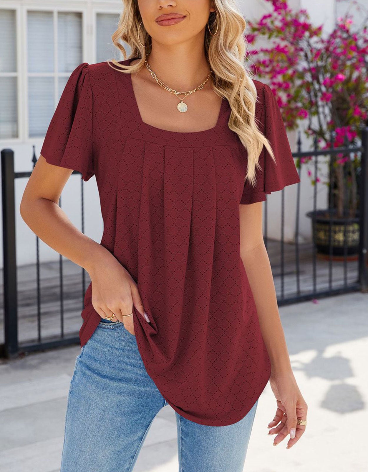 Summer Short-Length Ruffle Sleeve Round Neck Top