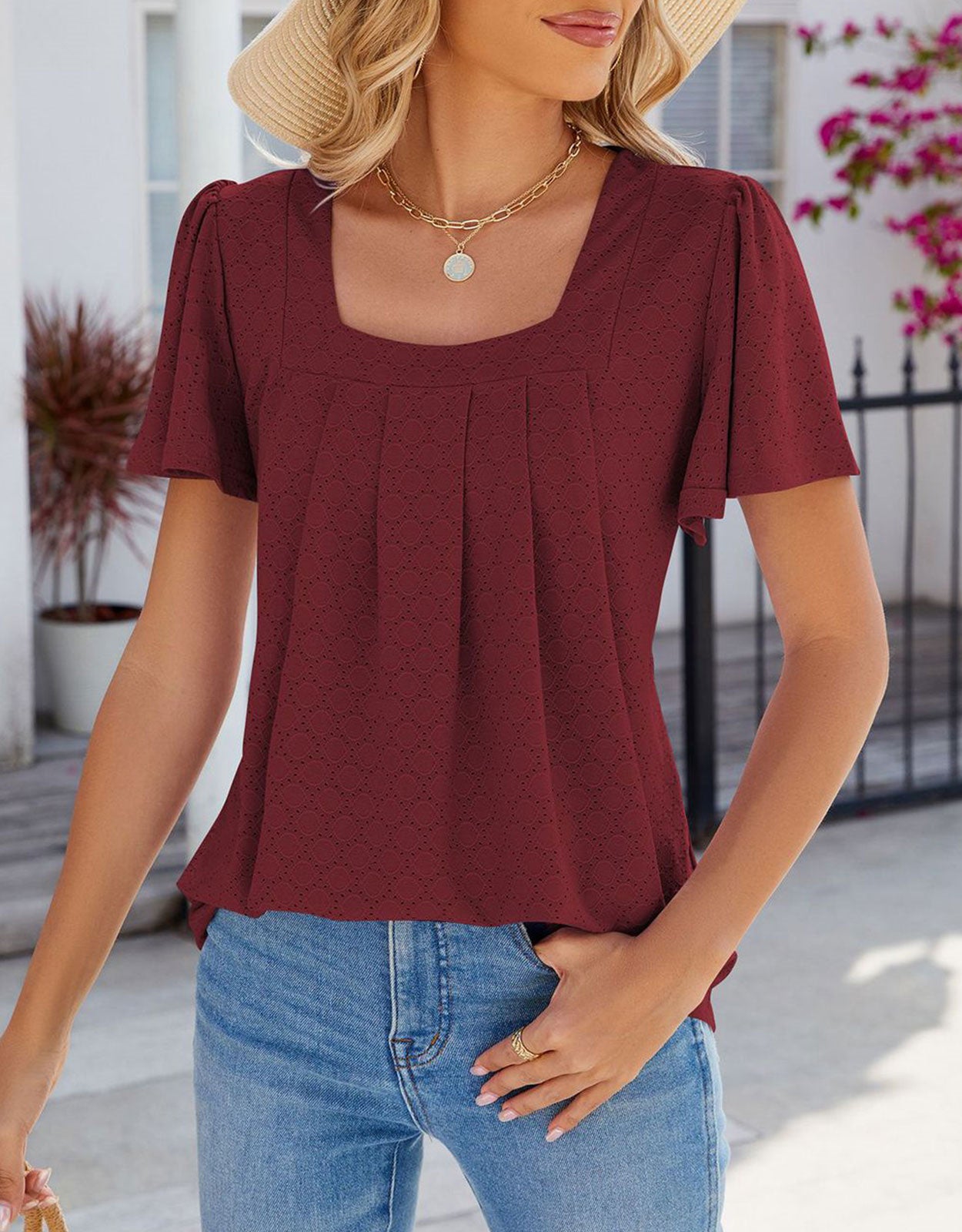 Summer Short-Length Ruffle Sleeve Round Neck Top