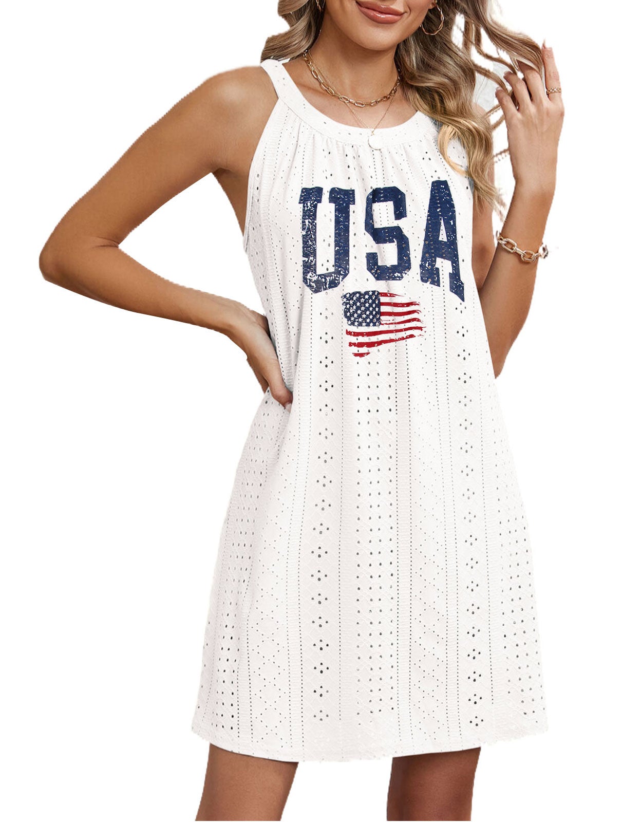 USA Flag Colored Tank Top Lightweight Dress Cover Up
