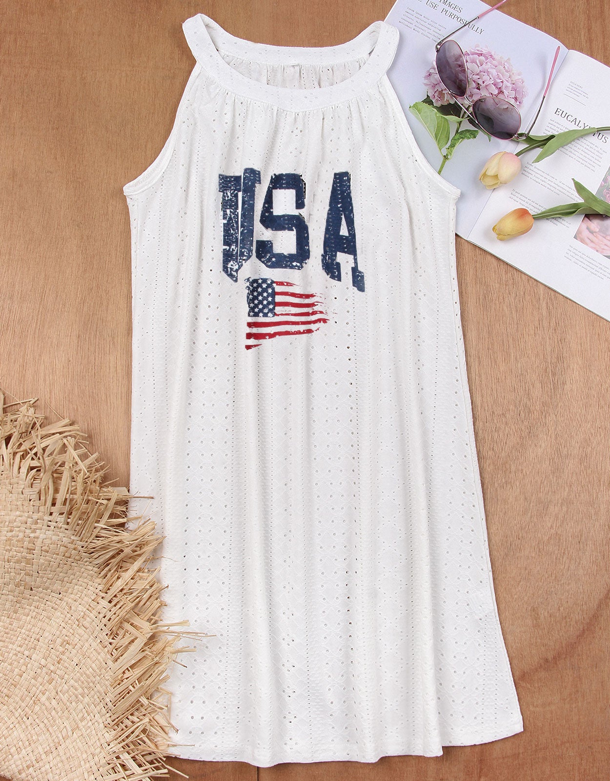 USA Flag Colored Tank Top Lightweight Dress Cover Up