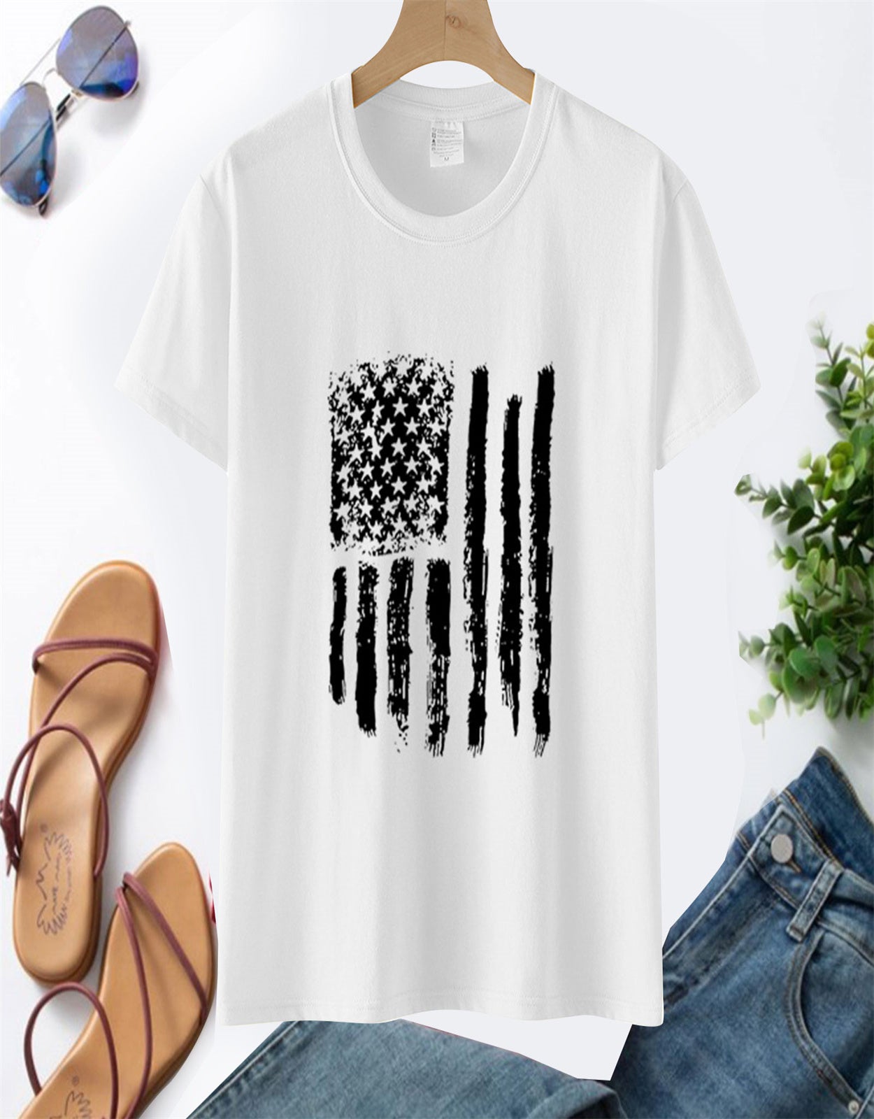 Summer American Flag Ink Printed T-shirt