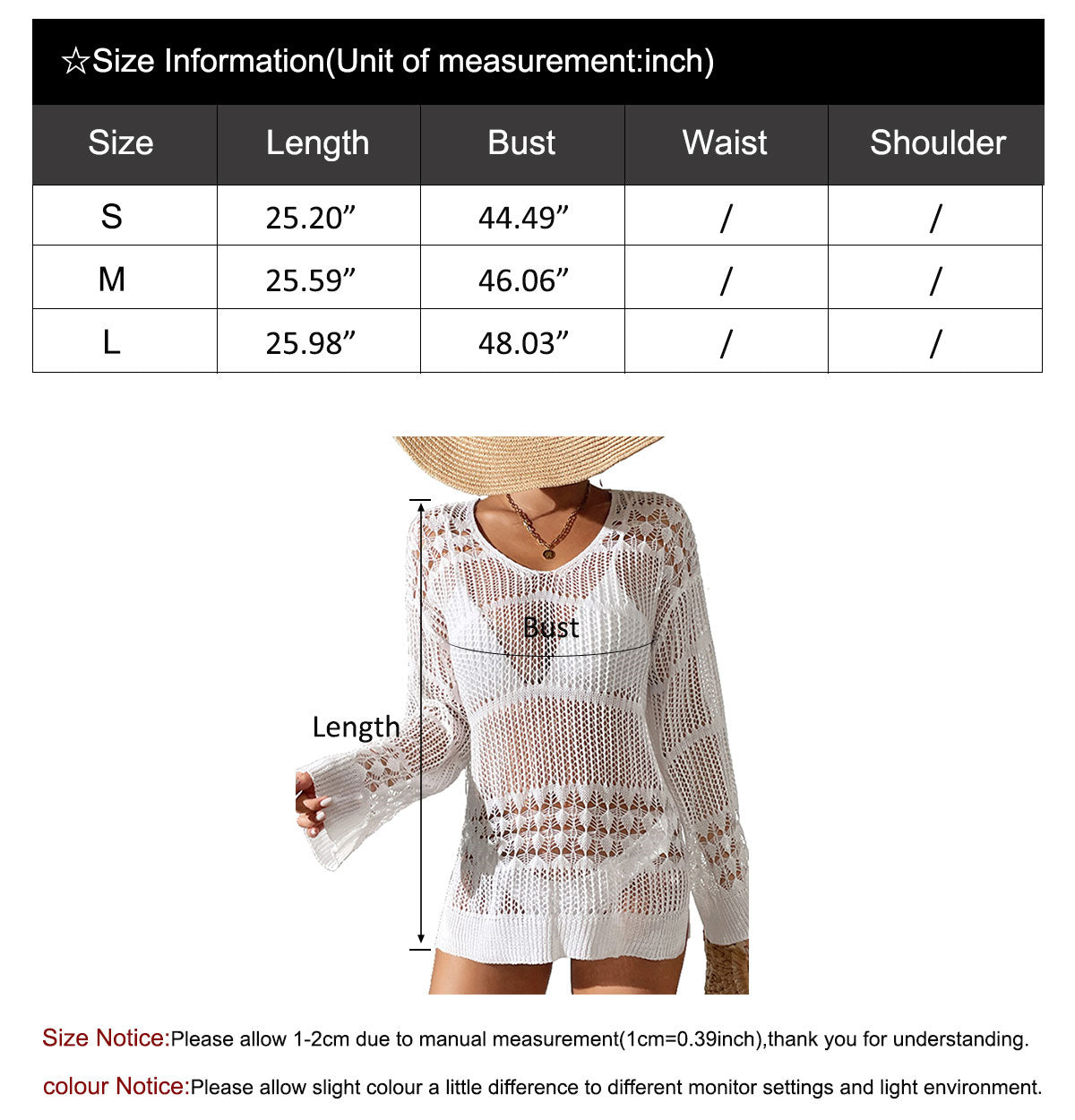 Women's Loose Hollow Long Sleeve Mini Cover-up