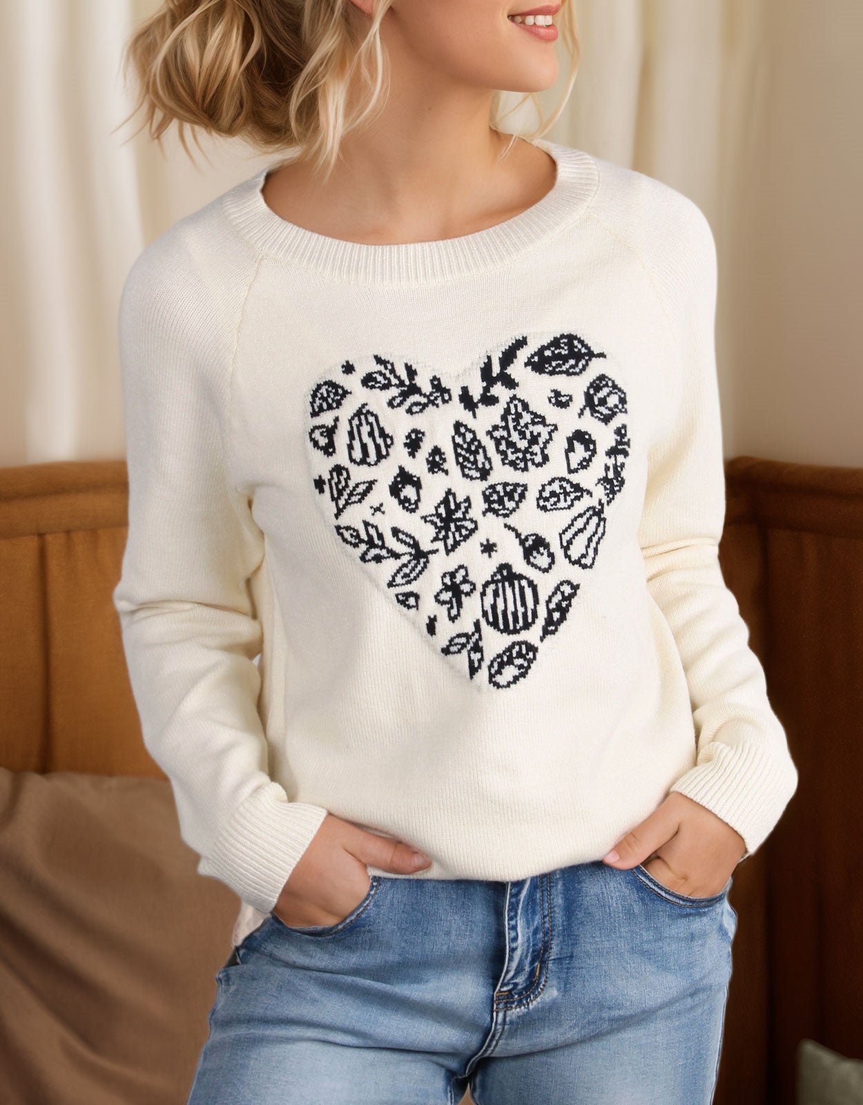 Green Leaf Love Heart Halloween Long Sleeve Sweater