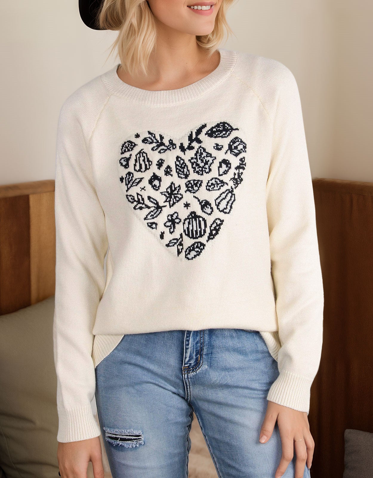Green Leaf Love Heart Halloween Long Sleeve Sweater