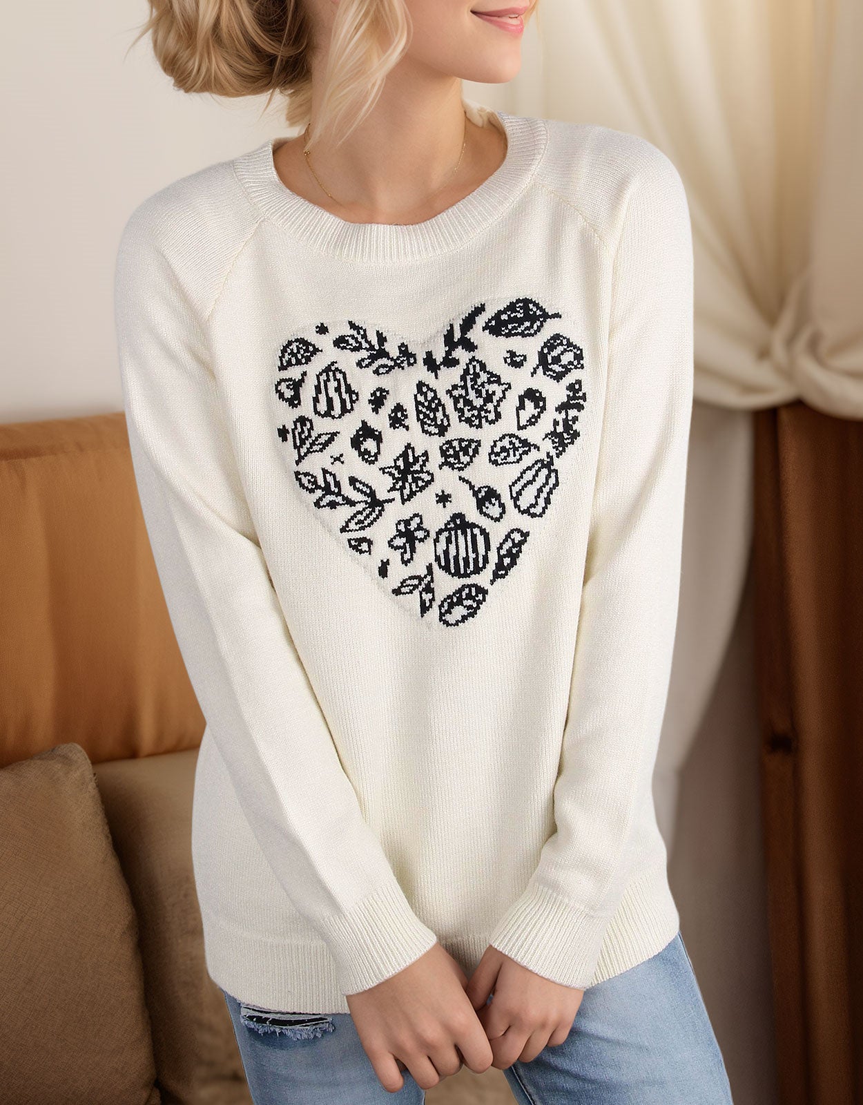 Green Leaf Love Heart Halloween Long Sleeve Sweater