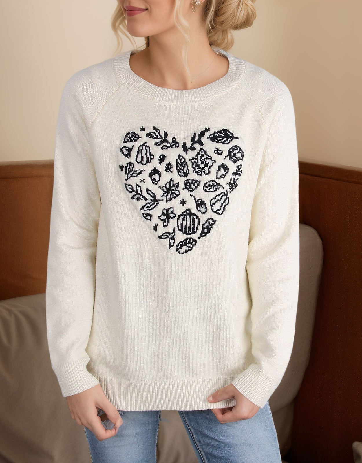 Green Leaf Love Heart Halloween Long Sleeve Sweater