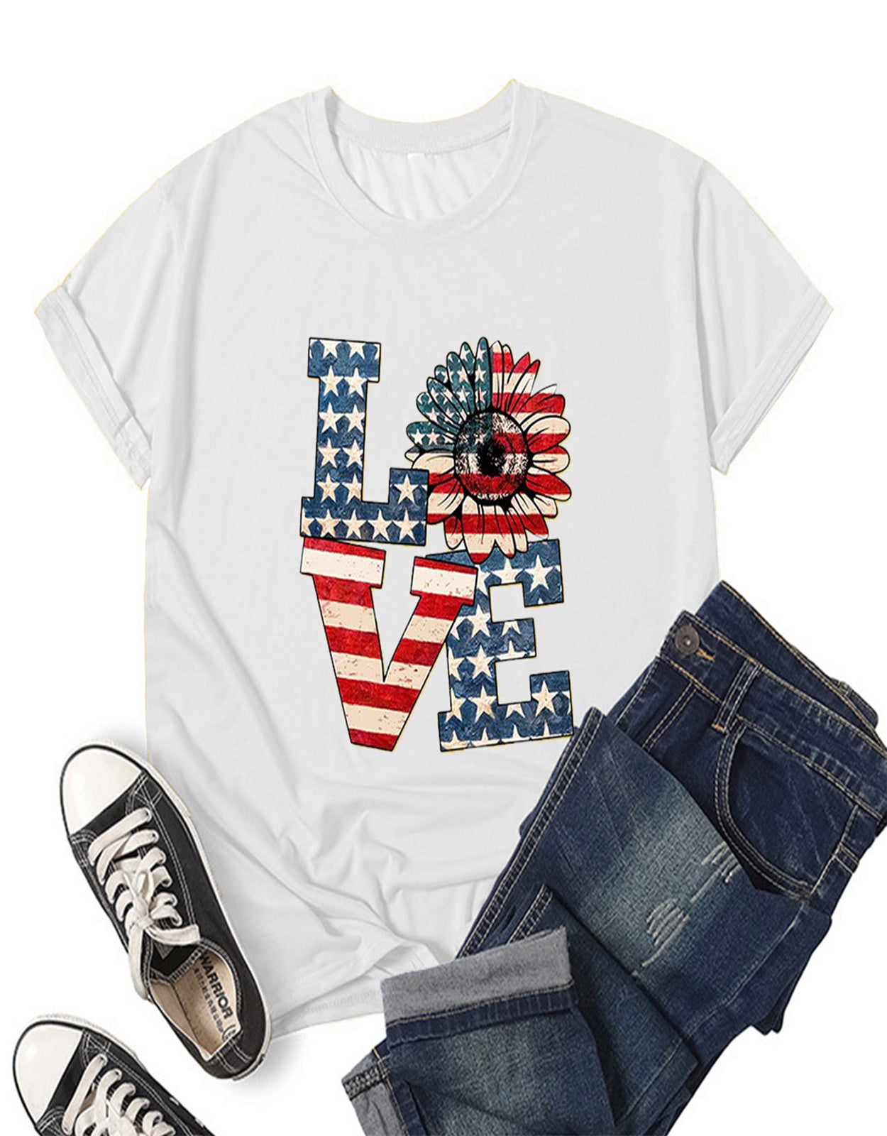 Summer Love Sunflower Flag Print T-shirt