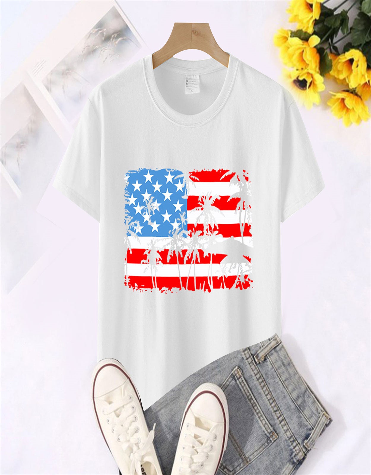 Women's American Patriotic Flag Stripes Stars T-shirt