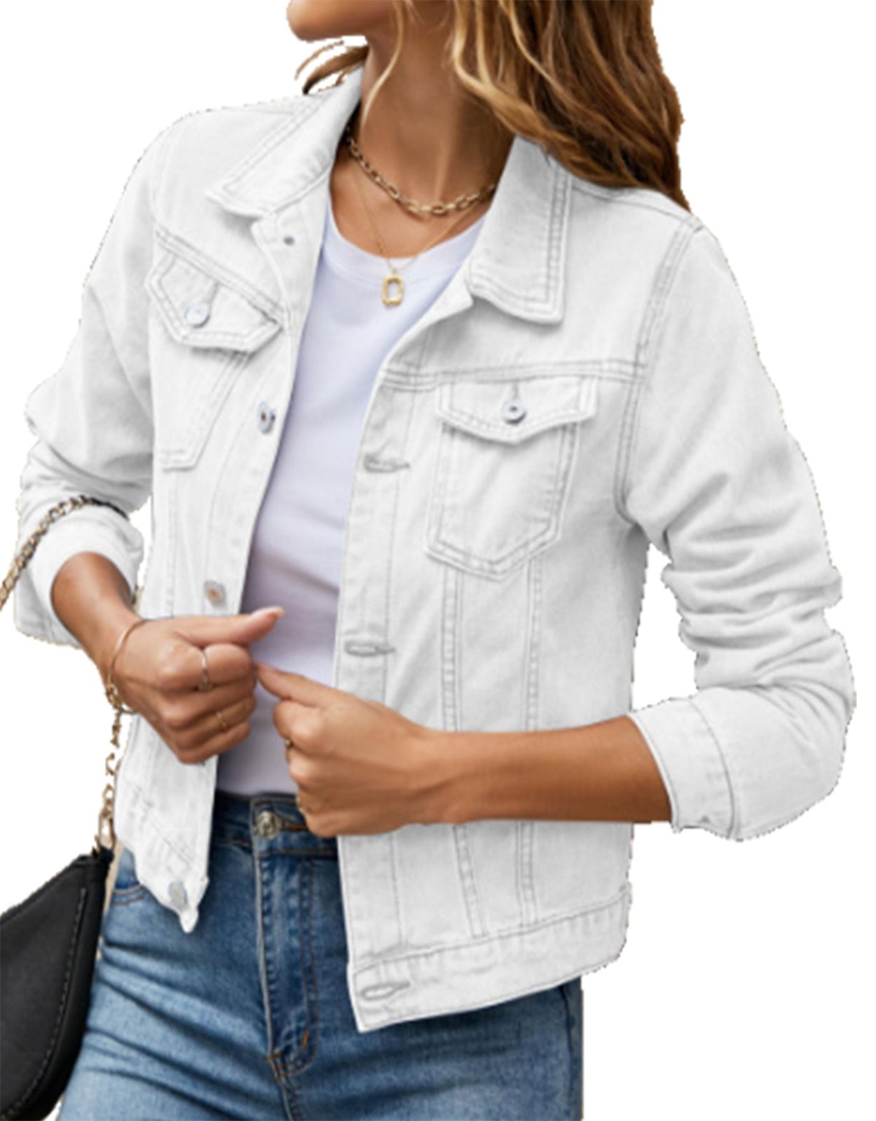 Women's Cropped Button Pocket Denim Jacket