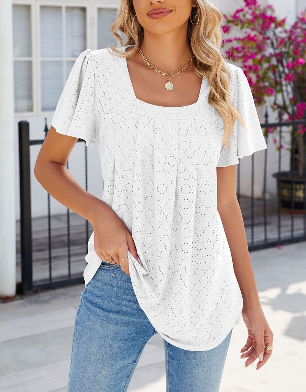 Summer Short-Length Ruffle Sleeve Round Neck Top