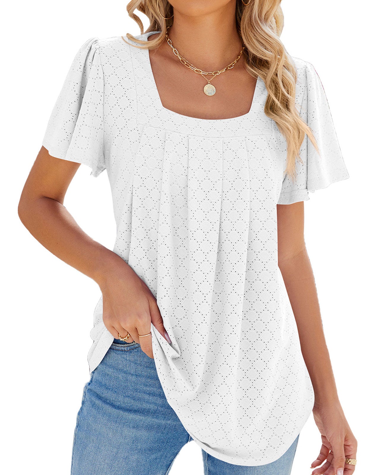 Summer Short-Length Ruffle Sleeve Round Neck Top
