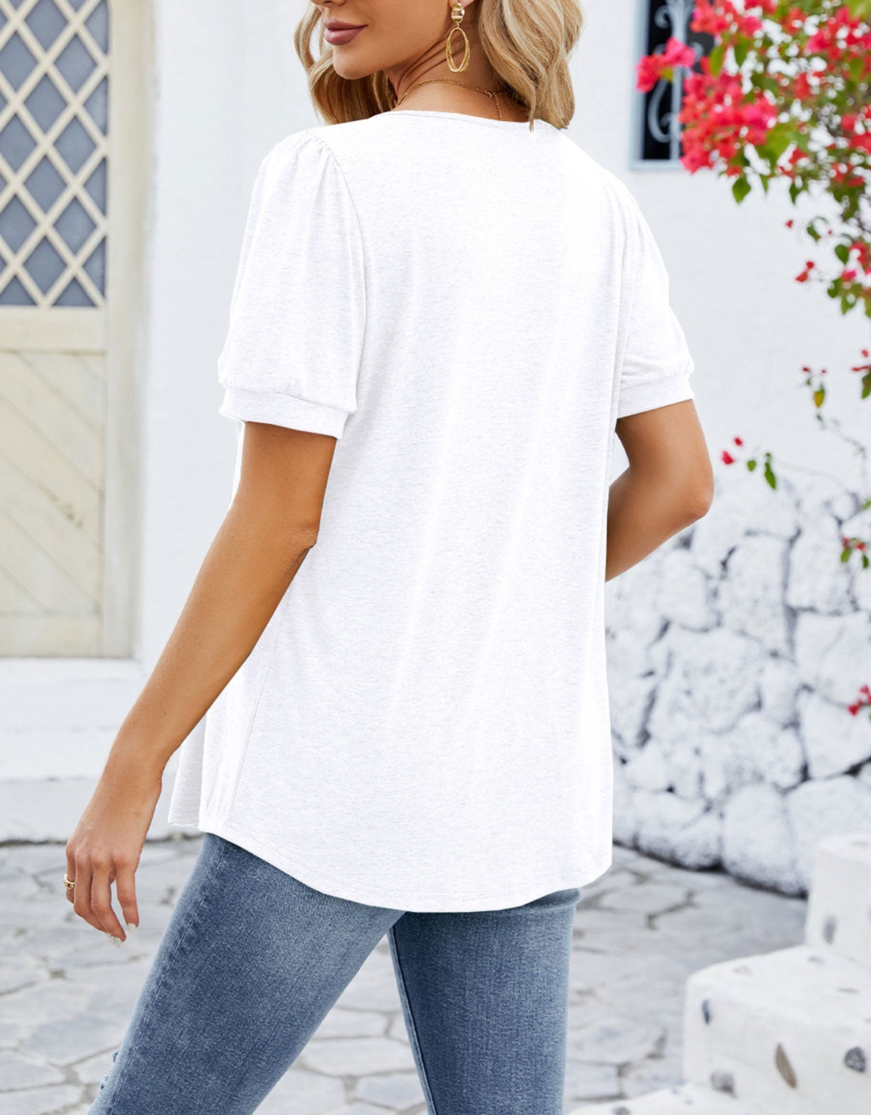 Summer Vertical Ruffle Sleeve Round Neck Top