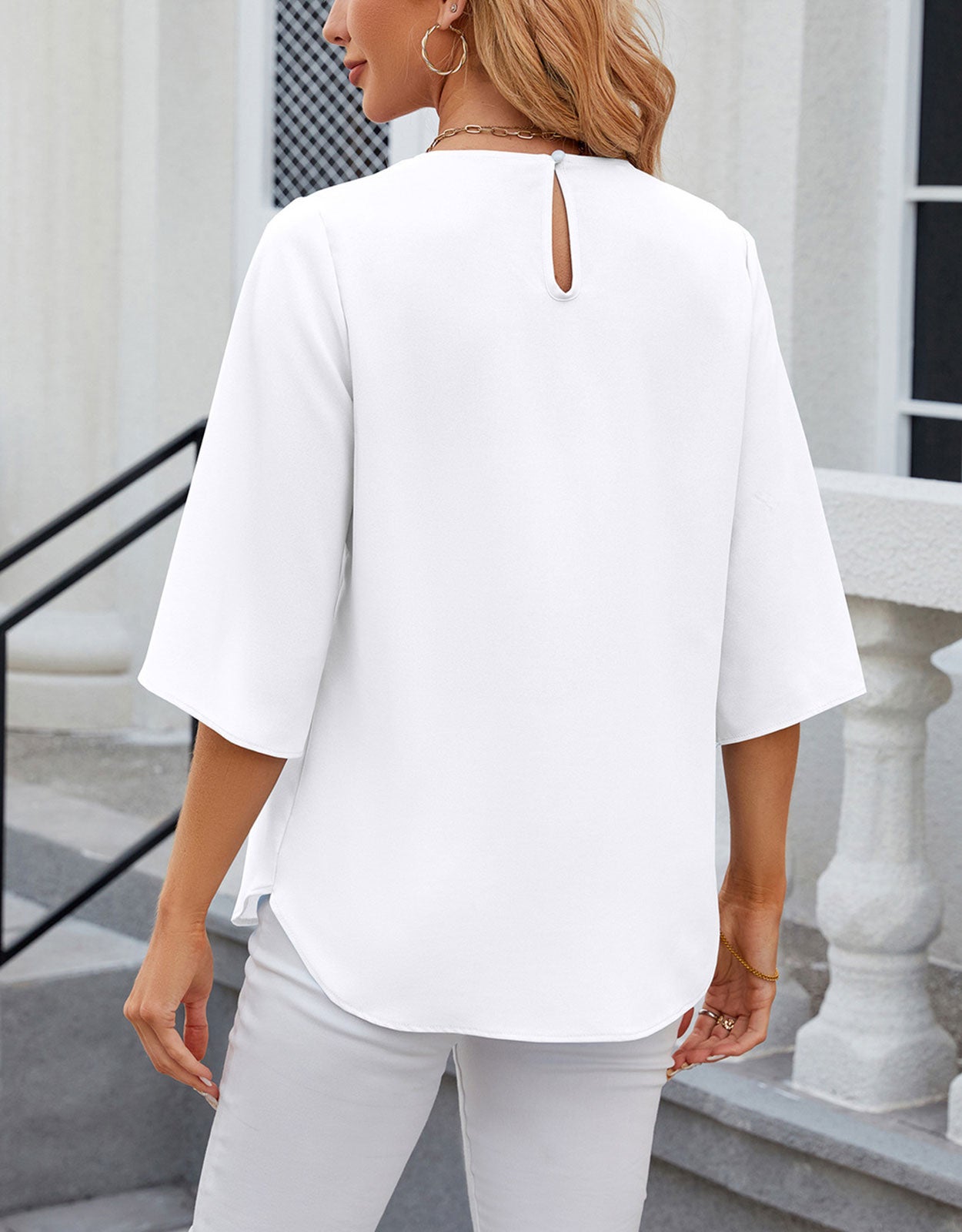 Summer Half-Length Ruffle Sleeve Round Neck Top