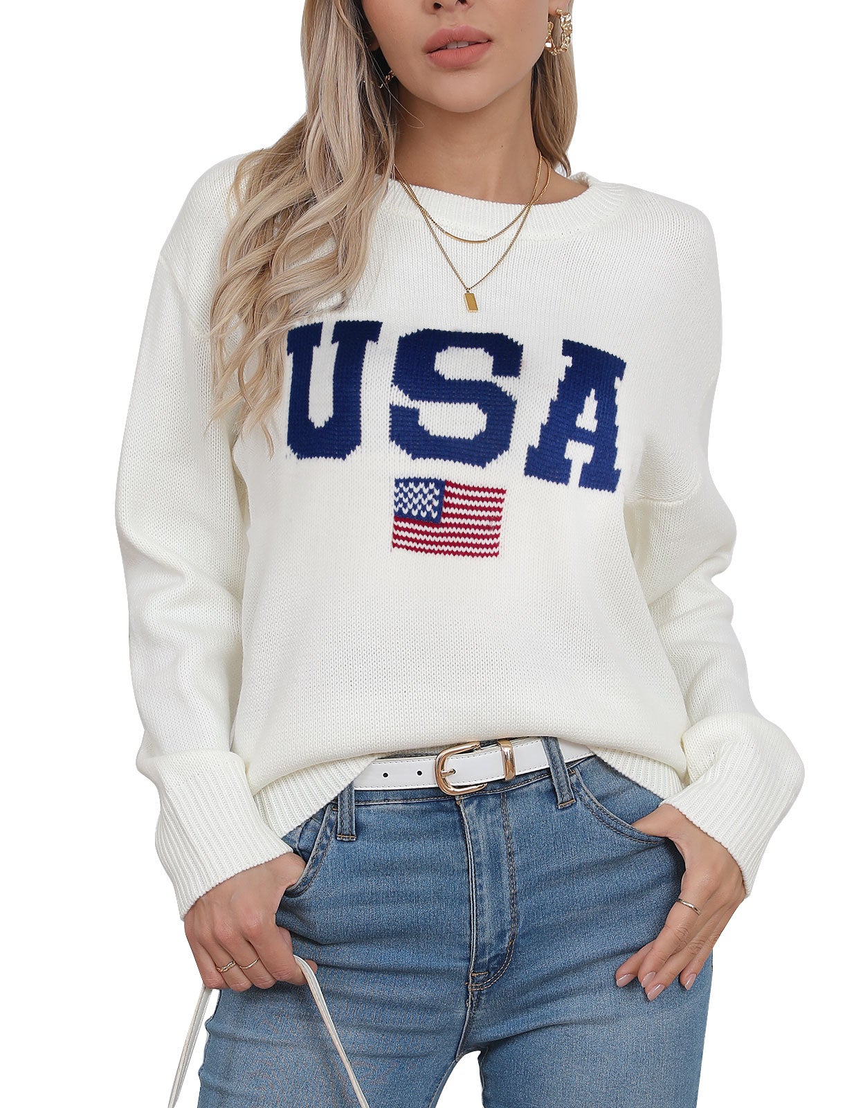 USA Flag Loose Long Sleeve Crewneck Sweater