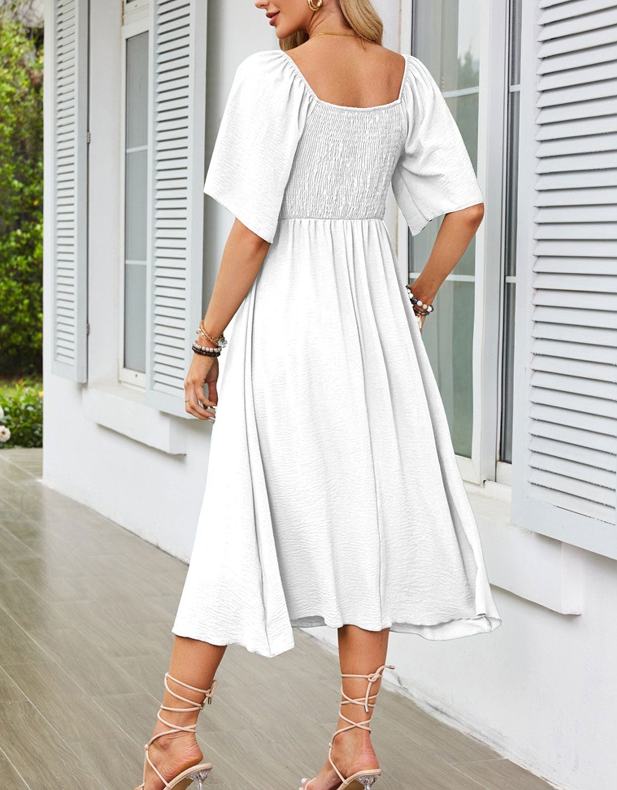 V Neck Ruffle Sleeve Elegant Bow Tie Long Dress