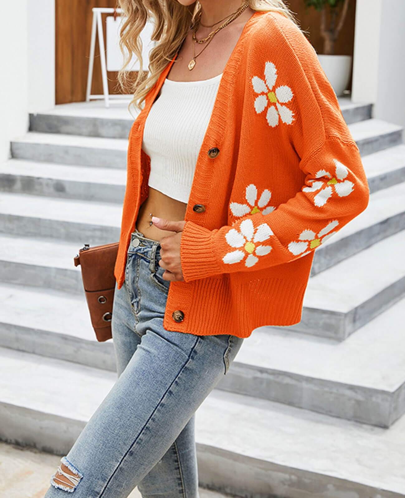 Cardigan Sweaters for Women Floral Print Button Down Womens Sweaters Loose Open Front Knit Coat Winter Sweaters Alsol Lamesa