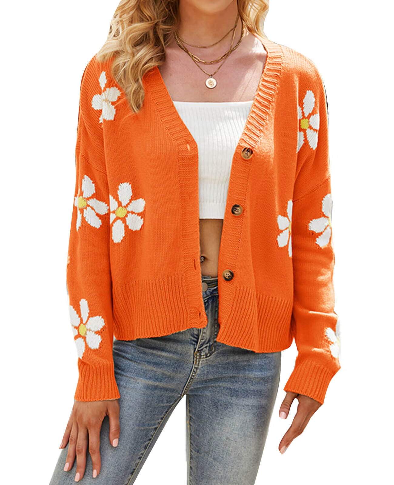 Cardigan Sweaters for Women Floral Print Button Down Womens Sweaters Loose Open Front Knit Coat Winter Sweaters Alsol Lamesa