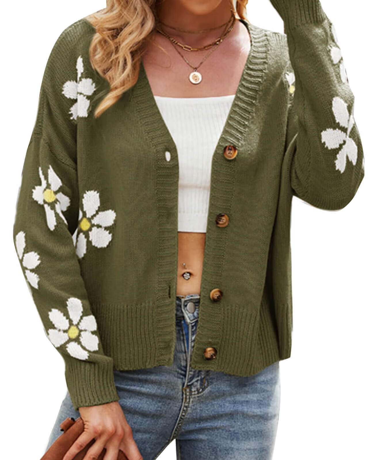 Cardigan Sweaters for Women Floral Print Button Down Womens Sweaters Loose Open Front Knit Coat Winter Sweaters Alsol Lamesa