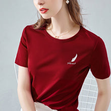 Load image into Gallery viewer, Basic Solid Color T Shirt with Cute Feather Print
