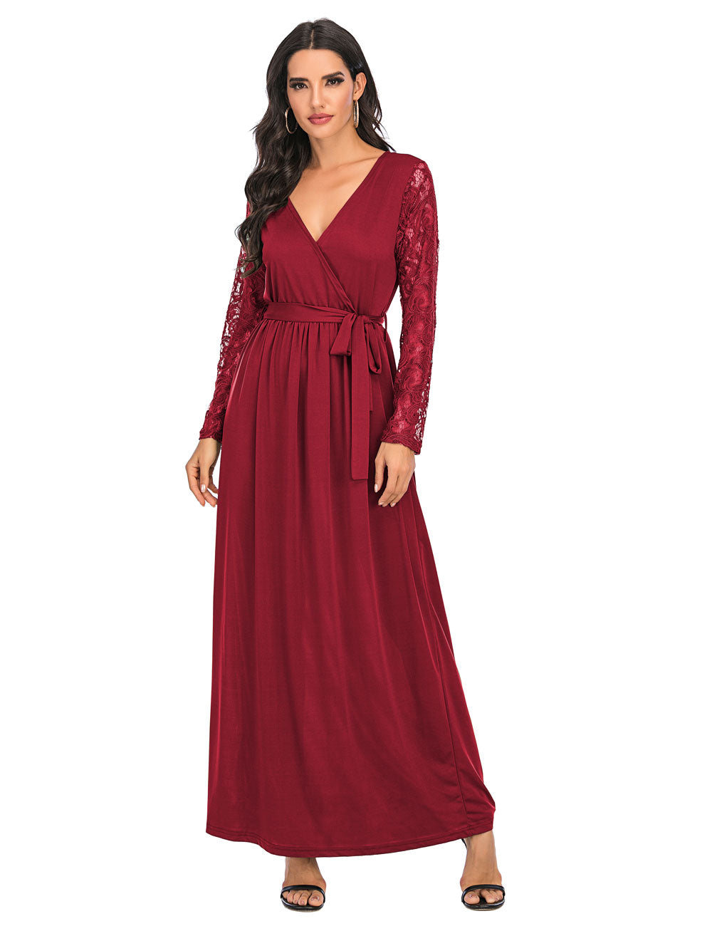 Vintage Style Maxi Dress with Lace Sleeves