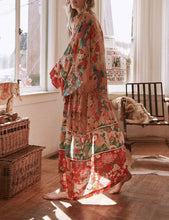 Load image into Gallery viewer, Long Rayon Floral Print Kimono Coverup
